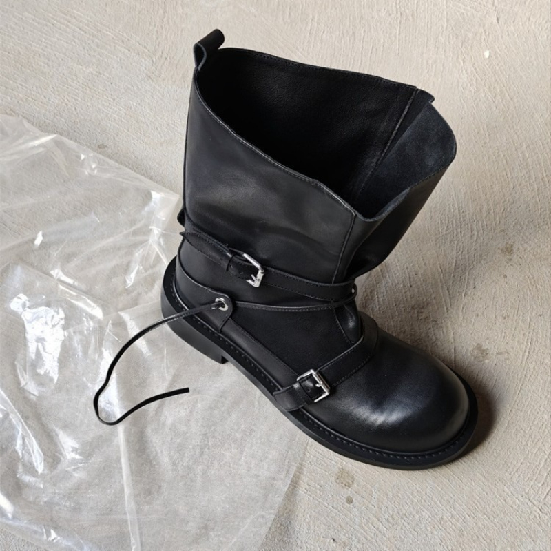 Retro Buckle Mid Calf Boots Wo - Leather Classic Strap ulasan dan harga